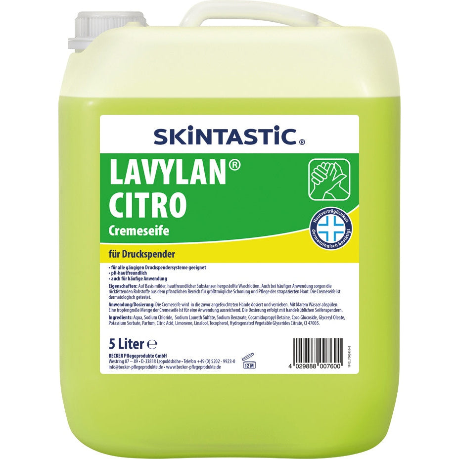 Skintastic LAVYLAN CITRO Cremeseife für Druckspender Inhalt: 5 Liter Kanister