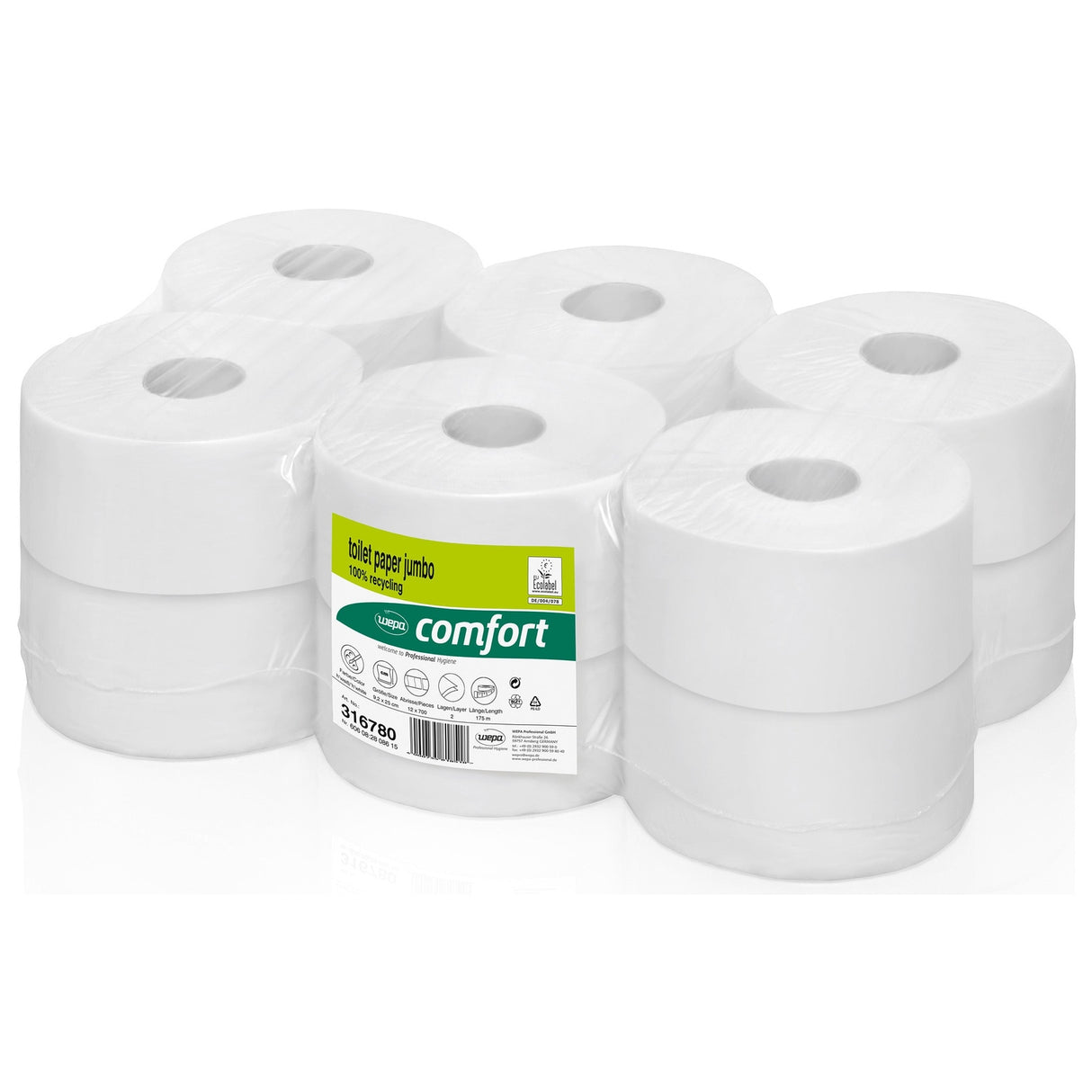 wepa comfort Toilettenpapier Mini-Jumborolle 2-lagig