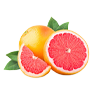 Zwei frische Grapefruits, eine im Ganzen und eine aufgeschnitten, auf weißem Hintergrund.