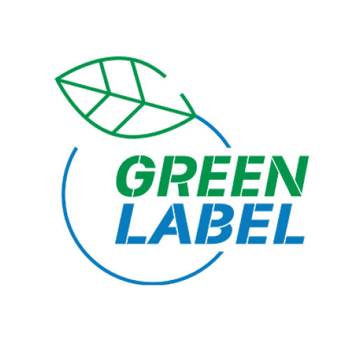 UNGER Green Label Logo mit grünem Blatt für nachhaltige Fensterreinigung.