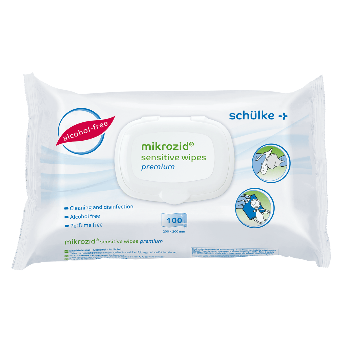 Schülke mikrozid sensitive wipes+ Desinfektionstücher Inhalt: Softpack premium (100 Stück)