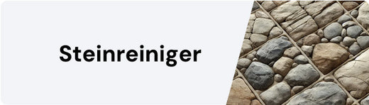 Steinreiniger-Banner mit Abbildung von Steinen in diagonalem Muster, geeignet für Reinigungslösungen von Steinoberflächen.